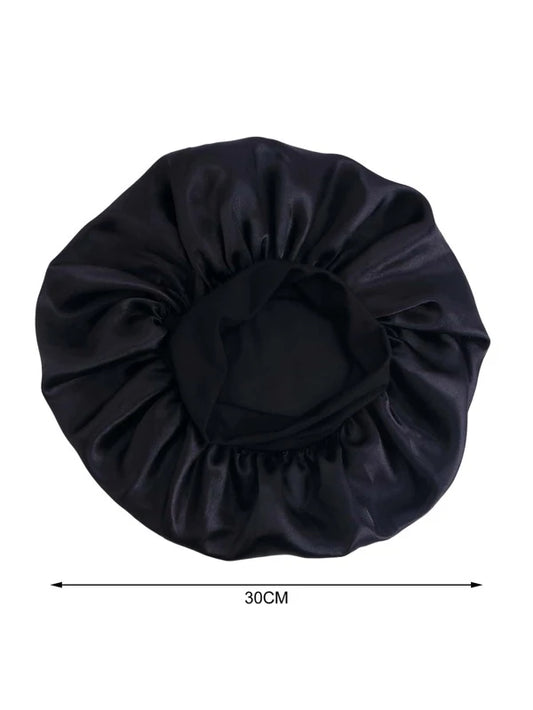 Ruched Black Hair Bonnet